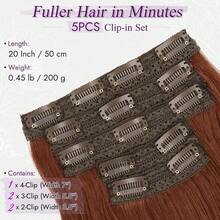 FESHFEN Clip-In Extensions, 50 Cm Wavy Clip-In Hair Extensions Blonde For Women, 5 Pieces, Natural Hair Extensions, Synthetic Hairpiece, Hair Extensions - 中赤褐色 - View 2