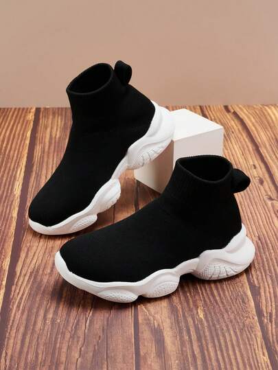 1 Pair Casual High-Top Sneakers For Teenagers, Men's Fashion Breathable Elastic Versatile Shoes