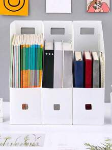 1 pieza Caja de almacenamiento de archivos blanca impermeable, caja de archivos, marco de archivos de escritorio, caja de almacenamiento de utensilios de cocina, caja de organización de gabinete, caja de organización y almacenamiento, marco de archivos plegable de plástico reforzado, atril de libros de escritorio para dormitorio estudiantil