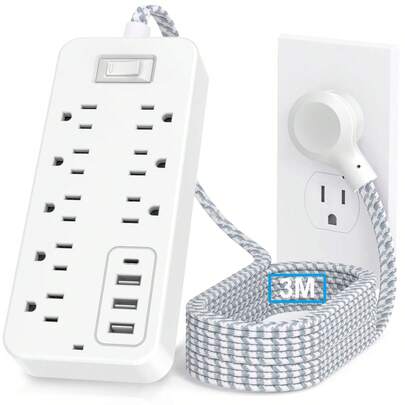 Multicontacto Extension Regleta, Cordón de extensión de 3M, 8 CA, 3 puertos de carga USB (5V/2A), 1 puerto Type-C, multi-toma, tira para hogar, oficina, dormitorio