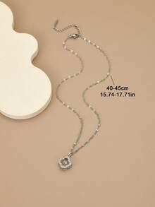 1pc Fashionable Elegant Luxury 18K Gold Stainless Steel Heart Necklace For Women - Silver - View 3