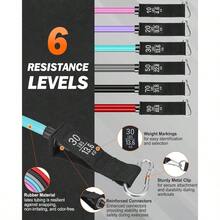 6Pcs Ligas de Resistencia para Ejercicio - 270lbs Bandas de Resistencia para Pull Up con Asas, Tubulares Bandas Elsticas con Ancla de Puerta, Correas de Tobillo, Bolsa y Pster - Multicolor (rojo/negro/plata/azul/morado/rosa) - Ver 3