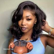 10inch Wig Glueless Pre Cut Lace Closure Wig & 13x4 Pre-Everything™ Lace Front 3D Body Wave Wig Real Ear To Ear With Invisi Drawstring Wig Lace Fit Better Pre Bleached Put On And Go Glueless Human Blended Hair Wig 180% Density Black Bob Haircut - Natural & Black - View 1