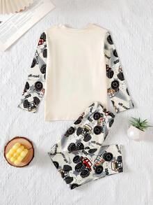 BrownBark Conjunto de 2 piezas de camiseta de manga larga con cuello redondo y gráfico de carro todoterreno + pantalones casuales para niños pequeños, ropa casual cómoda para niños, adecuada para uso diario, excelente como regalo diario