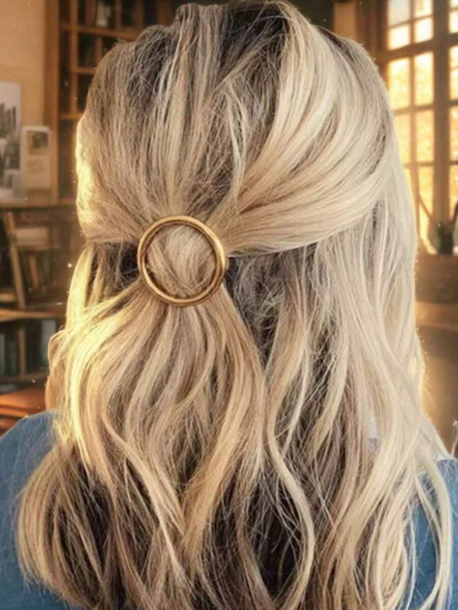 1 Piece / Retro Simple Round Side Clip, Geometric Hairpin Top Clip Hairpin Head Clip - Vàng - Xem 1
