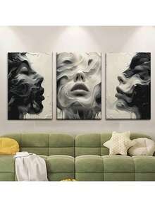3 pièces/set, Peinture sur canevas - Sans cadre, Portrait de femme abstrait, Art abstrait, Affiche murale sur canevas sans cadre, Impressions pour la décoration murale, Convient pour la décoration de la salle de bain, la décoration de la chambre, la décoration du salon, la décoration de la maison, les accessoires de maison, la décoration de la cuisine et du bureau - Cadeau parfait pour la Saint-Valentin, le Nouvel An, Halloween, Noël, Nouvelle Maison - Sans cadre