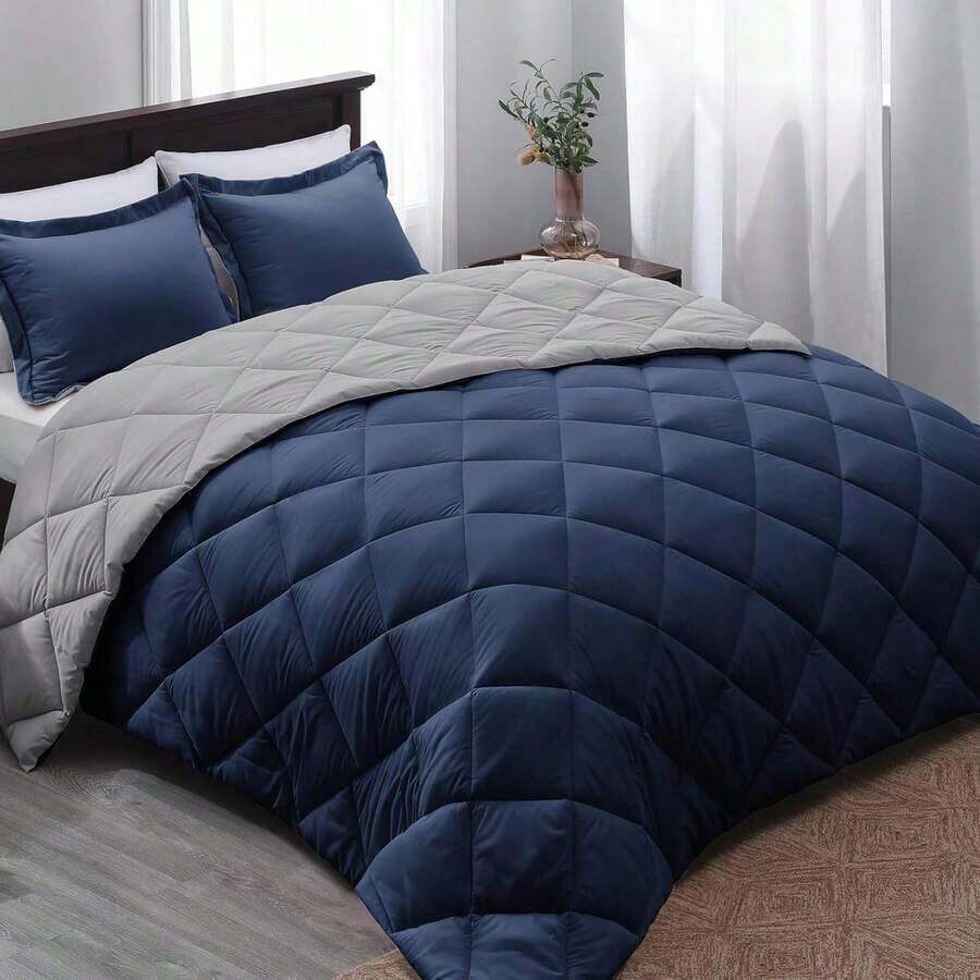 GT Bed BlanketGT Bed BlanketBasic Comforter Set - Navy Blue Comforter Set Size, Reversible Bed Comforter Set All Seasons, Navy/, 1 Comforter (88x92) And 2 Pillow Shams (20x26+2)Bed Blanketbed Blanket - 10 - 火焰/木炭 - 查看 1