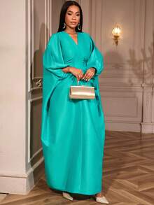 Robe longue et ample élégante pour femmes, avec col en V, manches lanternes plissées. Robe de soirée africaine de mode classieuse avec paillettes pour fête