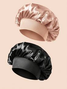 1/2/3 piezas Gorro de seda para dormir, gorros de satén, gorro de dormir de seda con banda elástica suave, envoltura de cabello de seda para cabello rizado (Negro Dorado)