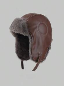 1顶男士休闲PU皮保暖加厚飞行员帽，户外滑雪防寒防风超保暖骑行帽冬季保暖 - 彩色 - 查看 8