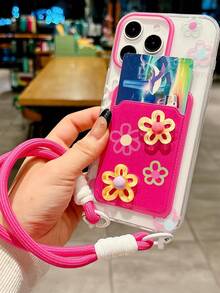 Casing Ponsel Pemegang Kartu Gaya Lanyard Pink, Casing Ponsel Pemegang Kartu Bunga Pink, Casing Ponsel Pemegang Kartu Lanyard Bunga 3D Warna-warni, Kompatibel dengan Apple 16 Pro Max/ 15 Pro Max, New 11, 12, Creative 12, 11 Anti-Jatuh, 14 Pro/13 Pelindung, Kompatibel dengan iPhone 17 Pro Max/17/Pro/17 Plus/17, Gaya Musim Panas, Hadiah Musim Semi untuk Ibu Pesta - Hot Pink - View 5