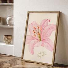 1 pieza Lienzo colgante, Pintura de lienzo de arte de lirio rosa: "Tu belleza florecerá para siempre" Arte de pared en lienzo, Arte de chica funky, Arte de cita inspiradora, Decoración del hogar. - Multicolor - Ver 9