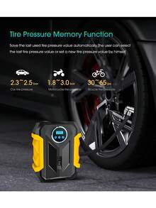 CARSUN Portable Tire Inflator Air Compressor, 150 PSI Cordless Air Pump, 12V DC Car Plug, Fast Inflation & Auto Shut-Off, LED Light, Smart Tire Pump For Cars, Bikes, Motorcycles, And Balls - Yellow - View 8