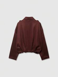 Chaqueta de vuelo de unicolor con textura de terciopelo - Burdeos - Ver 2