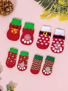 Calcetines navideños para mascotas en colores aleatorios (4/8 piezas) para perros y gatos con calcetines con estampado de renos y árboles de Navidad - Multicolor - Ver 3
