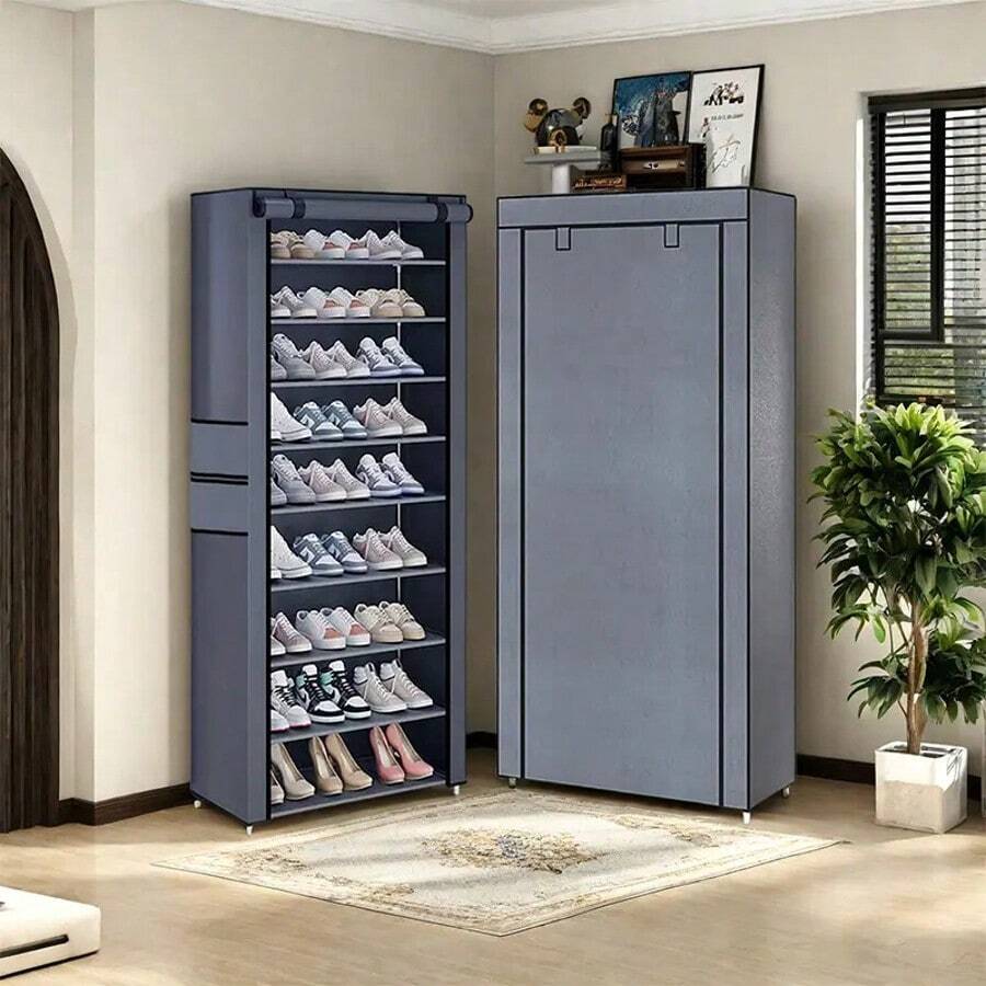8/10-Layer Shoe Rack With Non-Woven Cover, Easy To Assemble, Portable Shoe Cabinet, Can Store 27-35 Pairs Of Shoes, Suitable For Various Scenes Such As Entrance, Suitable For Sneakers, High Heels And Boots - Xám 10 lớp dày - Xem 1