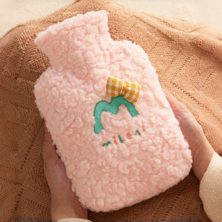 1 pieza Bolsa de agua caliente con bordado de flores, funda suave y cómoda para bolsa de agua caliente para el invierno, Bouillotte Ventre