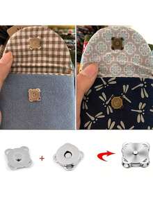 10pcs/4pcs Magnetic Buttons For Sewing, Cartoon Magnetic Invisible Buttons, Plum Blossom Magnetic Buttons, Sewing Buttons, Metal Invisible Sewn Buttons, Wallet Locks, DIY Making, Wallet, Handbag, Backpack, Accessories, 14mm Craft Knitting Button Set - Silver - View 9