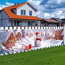 4-Ring Polyester Fiber Christmas Snowman Fence Banner, Outdoor Yard Decor, Suitable For Garden And Indoor Holiday Scenes, Battery-Free Operation