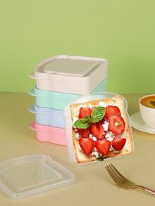1 pieza Caja de plástico para pan y almuerzo, caja conservadora de pan, lonchera portátil para tostadas de estudiantes, lonchera portátil para exteriores, juego de regalo, de vuelta a la escuela - multicolor - Ver 10