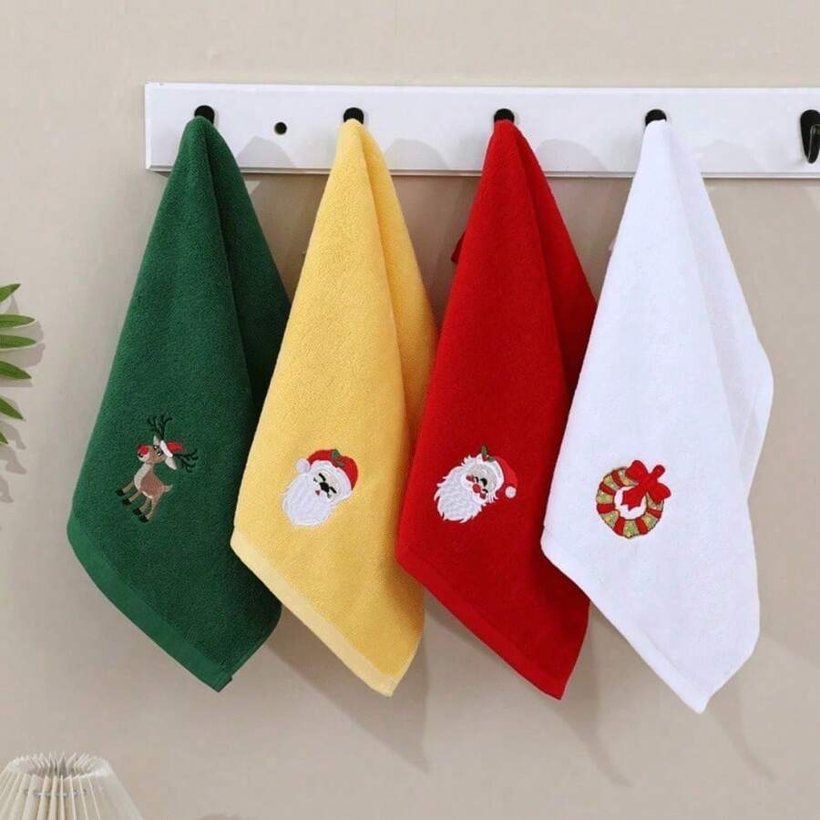 Toalha de Natal, estampa macia de Papai Noel e guirlanda de rena, 3 opções de cores, adequada para casa, cozinha, banheiro, compacta e portátil, conjunto de toalhas de mão para presente, ideal para o Natal, toalhas de banho de Dia dos Namorados para salão de beleza, esportes de hotel, itens essenciais para casa, toalha, cuidados com a pele