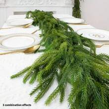 2 Pcs Christmas Norfolk Pine Garland, 6 Ft Dense Real Touch Pine Garland Ornament, Realistic Artificial Pines Greenery Garlands For Mantle, Table, Fireplace, Indoor, Outdoor Xmas Decoration - 綠色 - 查看 5
