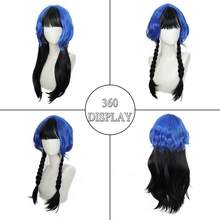 Peluca de cabeza de medusa teñida de azul y negro, peluca de cosplay para hombres, cabello sintético resistente al calor, forro interior de rosa, adecuada para juegos de roles, Halloween, festivales de música