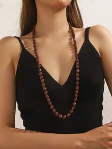 1 pieza Collar largo de dos capas hecho a mano con cuentas de turquesa estilo bohemio vintage, regalo y uso diario