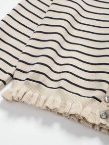 Layered Decorative Long Sleeve Striped Knit Cardigan Sweater - Stripe - View 4