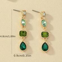 1Pair Gradient Green Rhinestone Dangle Earring Light Luxury Retro Elegant Rhinestone Drop Earrings Women's Earring Jewelry Gift - màu xanh lá - Xem 3