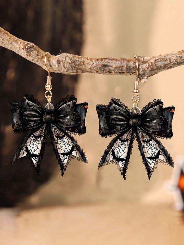 1 Pair Gothic Style Acrylic Evil Bow Dangle Earrings - Red - View 4