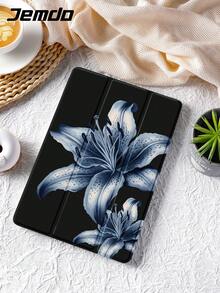 1pc Vintage Blue Hibiscus Flower Pattern Tablet Protective Case, Compatible With Apple IPad 10.2 Inch, IPad Pro 2021/2020, IPad 9th/10th Gen, IPad 11 Inch 11th Gen 2025, Galaxy Tab A8 10.5 Inch Huawei Matepad 10. Xiaomi, Anti-Drop, With Pen Slot, Support Sleep/Wake - Multicolor - View 3