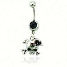 Women's Vintage Style Skull Navel Ring With Gemstone Embellishments - Hypoallergenic Stainless Steel, Street Style Fashion Accessory, Suitable For Casual Outfits, Navel Jewelry - màu đen - Xem 2
