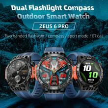 LOKMAT Smartwatch ZEUS 6 PRO, pantalla redonda grande de 1,46 pulgadas, función de brújula, doble linterna, llamadas Bluetooth, notificación de mensajes, asistente de voz, toma de fotos remota, control de música, frecuencia cardíaca, oxígeno en sangre, monitoreo del sueño y de la salud, resistente al agua IP68, reloj deportivo para exteriores