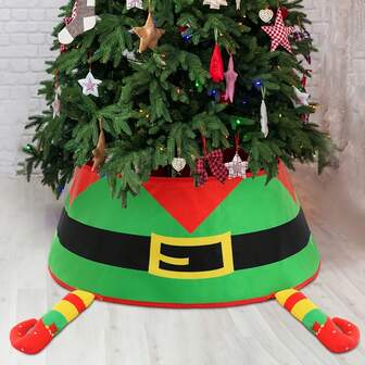 1 件圣诞树裙、圣诞树项圈、圣诞装饰、绿色精灵、圣诞老人、雪人、带脚树裙套人造树裙，适合家庭聚会节日装饰