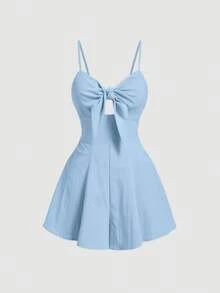 Missord Women's Simple Solid Color Spaghetti Strap Jumpsuit For Daily Wear - 淺藍色 - 查看 7