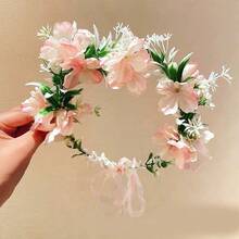 1 pezzo Corona di fiori rosa a forma di rosa, stile bohémien, romantica per la sposa in stagione di matrimoni, corone, tiare, copricapo, ghirlanda per capelli - Rosa - Visualizzare 5