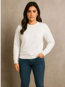 sudadera de manga larga con cuello redondocomodo, ideal para todas la estaciones - Blanco - Ver 2