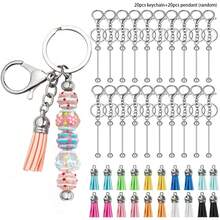 10/20/40 Stücke Perlenförmige Schlüsselanhänger Stangen im Großeinkauf, inklusive Schlüsselanhänger mit Silberperlen und bunten Lederquasten für Schmuckherstellung, Armband DIY, Schmuckanhänger Zubehör