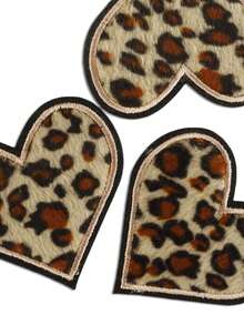 3pcs Leopard Print Heart Embroidered Patches, Fashion Versatile Polyester Ironing/Sewing On Appliques Suitable For DIY Crafts On Clothing, Bags, Shoes, Curtains, Hats, Home Decor - Multicolor - View 3