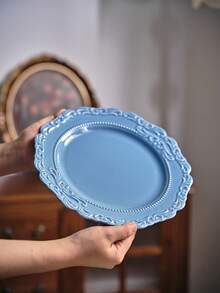 1 件原创蓝白浮雕纹理陶瓷餐具套装，创意厨房餐具，汤碗，面碗，独特设计盘子，牛排盘，沙拉盘，厨房用品，餐厅盘子 - 彩色 - 查看 10