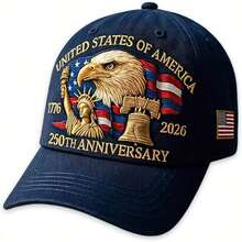 1pc Men's USA 250th Anniversary 1776-2026 Patriotic Baseball Cap,  Skull Street Polyester Snapback Hats For Men, Retirement Party Birthday Party Graduation Party Anniversary Party  Back To School Party  Themed Party  Gift  Social Events Lightweight All-Season, 250 Years Of US Independence Commemorative Hat With Bald Eagle & 50 Stars & Stripes Design, Lightweight All-Season Comfort, Unisex For Men & Women, 2026 Collectible 4th Of July Celebration Cap With Lady Liberty 1776-2026 Dates,   Ideal Gift For History Buffs, Officers, Patriots, July 4th Wear, Holiday Accessory, Flag Design Hat, History Buff Gear, Longlasting Fabric, Strikematching July 4th Independence Day Hat With Lady & 2026 Commemorative Design, Hats, Hats For Men, Mens Hats, Caps For Men, Cap For Men, Mens Cap, Mens Caps, Funny Hats, Men Cap, Snapback Hats For Men.