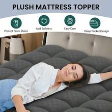 Extra Thick Mattress Topper Cooling  Queen Mattress Protector Breathable & Soft Mattress Pad Fall Asleep Quickly Stretches Up 8-21" Deep Pocket Overfilled Down Alternative Filling - Dark Grey - View 2
