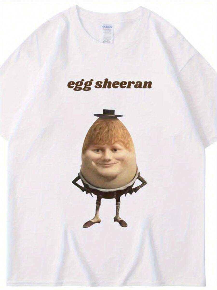 Lustiges Ei Ed Sheeran Meme Grafik T-Shirt Atmungsaktives Baumwoll-Casual Kurzarm Herren Damen T-Shirts Übergröße Streetwear Geschenk - Black - View 1