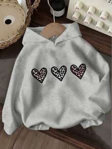 3pcs Tween Girl Graphic Print Sweatshirt Set, Warm & Comfortable Thermal Lined Sweatshirt Pullover For Autumn/Winter - Grey - View 3