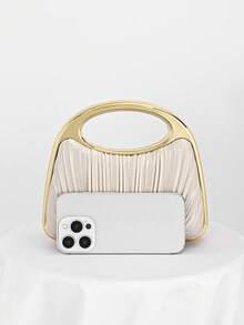 1 件香槟色闪亮褶皱优雅小手拿包，女士时尚链条单肩包，适合派对、婚礼、舞会、晚宴/宴会，与婚纱、晚礼服、生日礼服完美搭配 - 杏色 - 查看 5