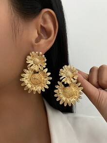 Set de 2 piezas de aretes con colgante de girasol 3D estilo bohemio, joyería elegante y glamorosa para uso diario o fiestas, regalo de joyas para mujeres