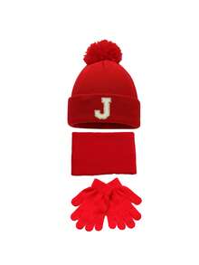 3 Stücke Kinder Winter Gestrickte Mütze, Schal und Handschuhe Set, Unisex Warmes Accessoire Set für Mädchen, Kinder