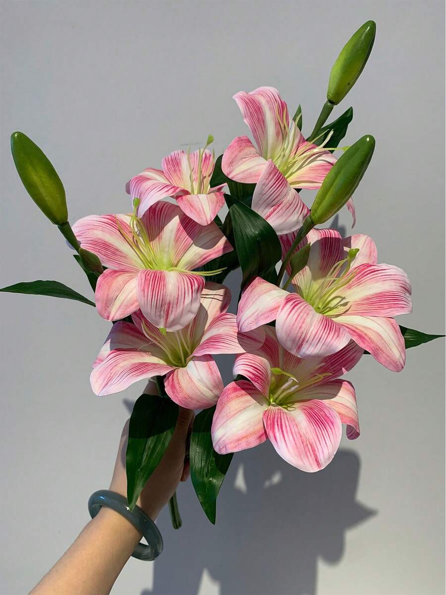 1/3 支人造百合花枝,简约涤纶仿真花,家居装饰 - 彩色 - 查看 1