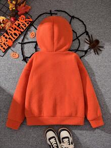 Felpa con cappuccio in pile con grafica di zucca di Ognissanti e ricamo di lettere per ragazzi